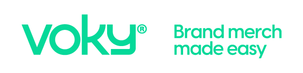 "Voky: Brand Merch Made Easy" logo i vårfärgad grön
